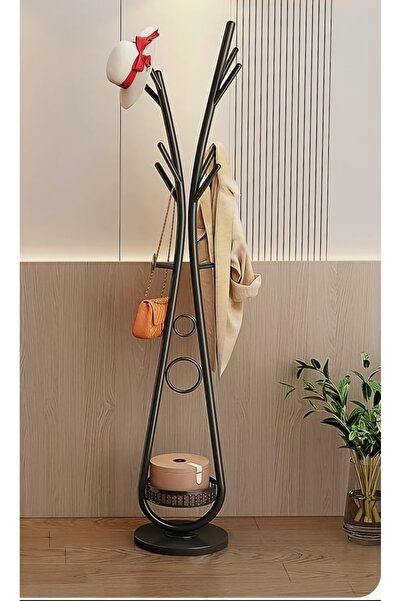 Un Modern clothes hanger with elegant artistic design and practical storage base