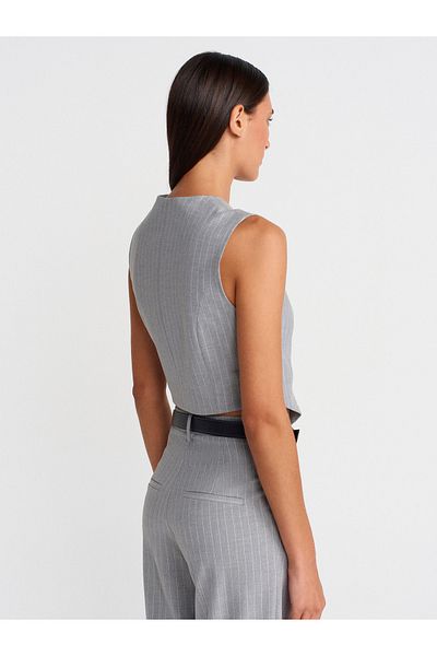 Dilvin 60573 Asymmetric Double Breasted Vest-Grey
