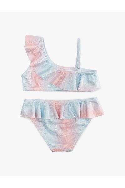 Koton Bikini-Set mit Rüschen, einer Schulter und dünnen Trägern