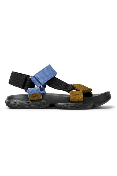 CAMPER Women's Blue Color Block Sandals With Hook And Loop, Adjustable Strap, Soft Flat Sole Karst