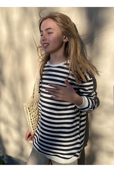 Cigit Striped Tunic 2-10 Years Navy Blue