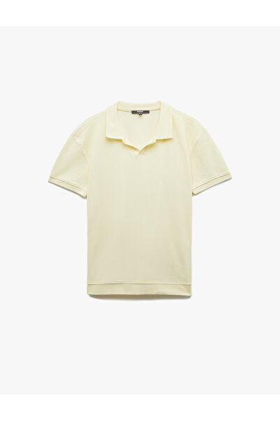 Koton Baumwoll-Kurzarm-T-Shirt mit strukturiertem Polokragen und normaler Passform