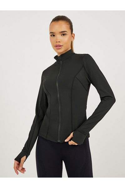 Styli Back Slogan Print Side Panel Mesh Insert Jacket