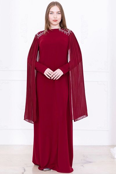 lodmela Shoulder embroidery detailed cape dress 1017-burgundy