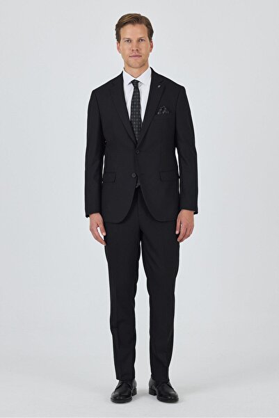 İmza Siyah Mono Yaka Astarlı Çift Yırtmaç Esnek 6 Drop Comfort Fit Classic Takım Elbise 1001250163
