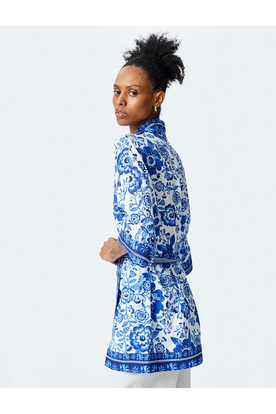 Koton Floral patterned long belted kimono jacket.
