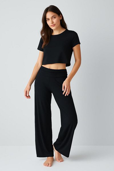 Artış Straight Leg Folded Waist Jersey Stretchy Viscose Trousers