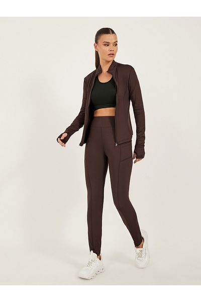 Styli Brown Solid Activewear Set
