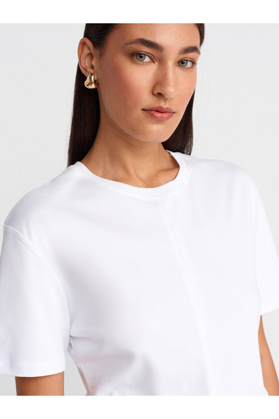 Dilvin 31874 Μπλουζάκι με λεπτομέρεια με σχισμή-Λευκό