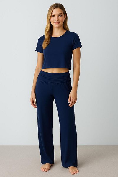 Artış Straight Leg Folded Waist Jersey Stretchy Viscose Trousers