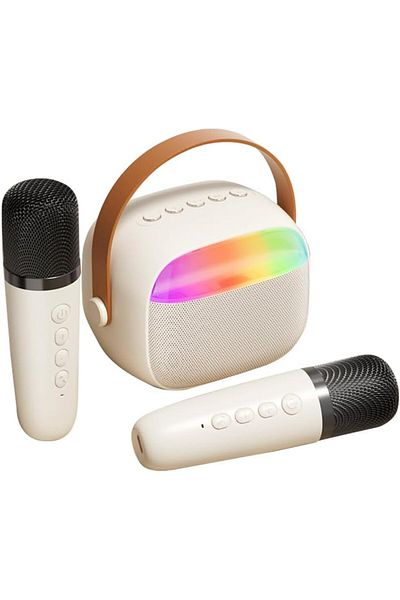 COOYA Karaoke Machine,Wireless Microphone and Speaker Set,with 2 Microphone,LED Light,for Party Outdoor