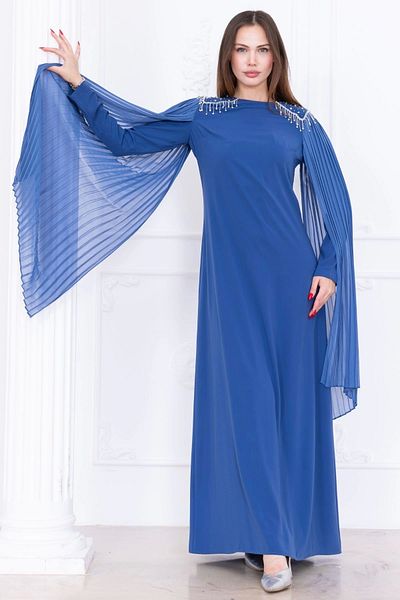 lodmela Rochie pelerină cu detaliu de broderie pe umăr 1017-Indigo