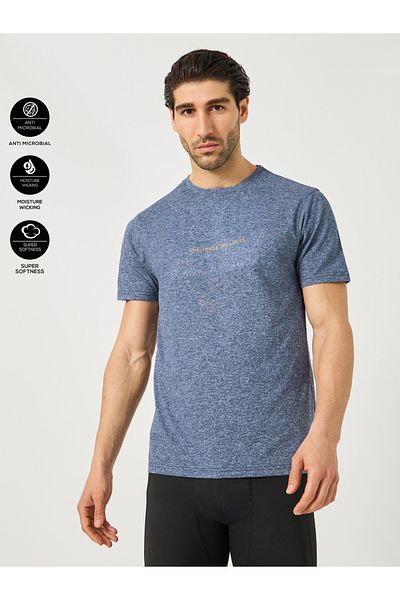 Styli Minimal Print Melange Knit Round Neck T-Shirt