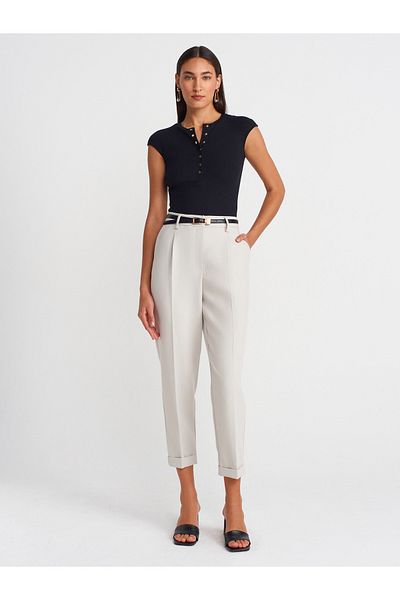 Dilvin 72124 Curved Leg High Waist Trousers-Grey