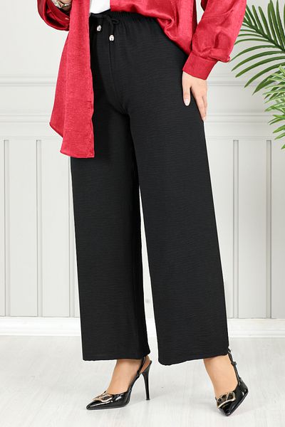 ModaMerve Elastic Waist Aerobin Trousers 4053Pm1063-M Black