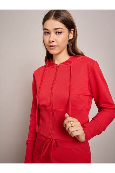 Sassafras By Styli Terry Front Zipper Crop Hooded Jacket
