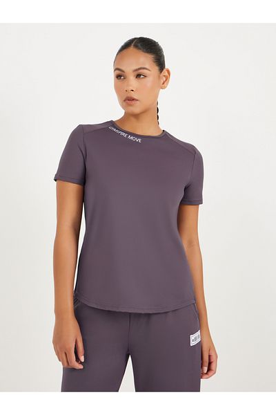 Styli Gymspire Edition - Label Text Print Mesh Insert Short Sleeve Top