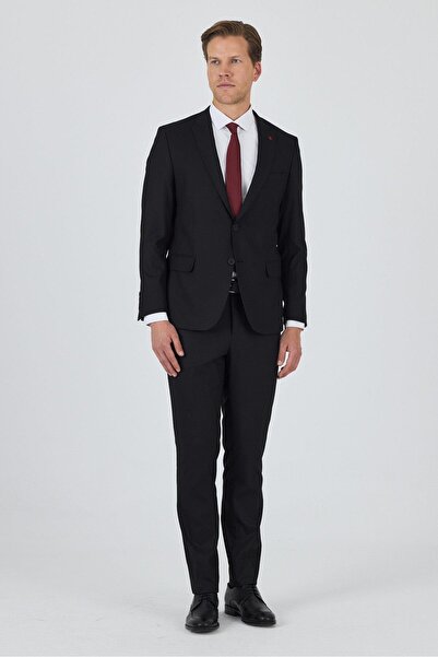 İmza Black Swallow Collar Lined Double Slit Flexible 6 Drop Slim Fit Classic Suit 1001250162