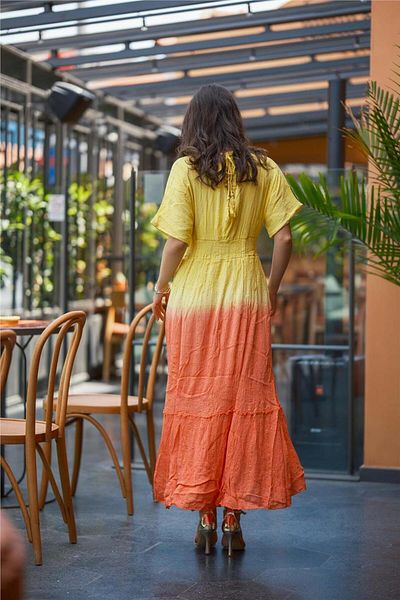 Miss Boheme Yellow Color Sequin Detailed V-Neck Italian Dress