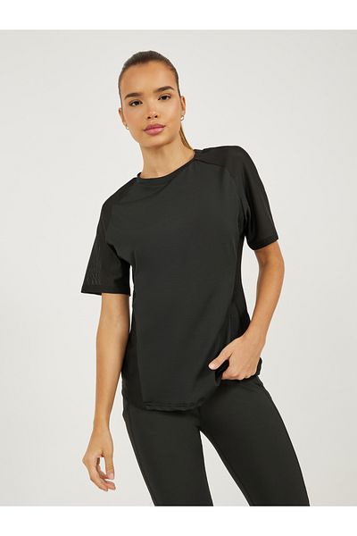 Styli Arms and Side Mesh Panel Short Sleeve Top