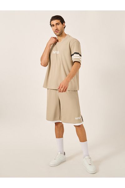 Styli Nasa Print Oversized Fit T-Shirt with Contrast Stripe Detail
