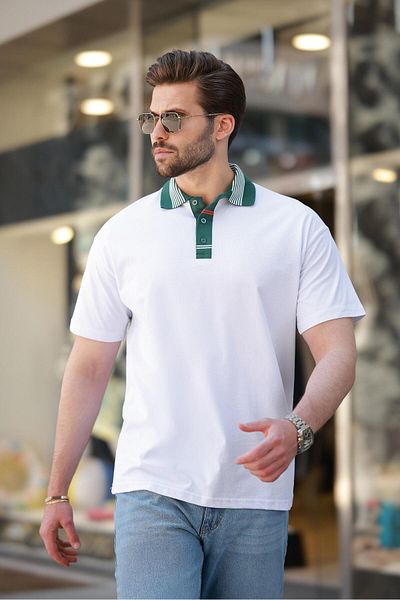 Madmext Λευκό ανδρικό μπλουζάκι με γιακά Polo E7147
