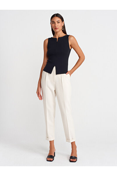 Dilvin 31764 Zipper Detailed Top-Black