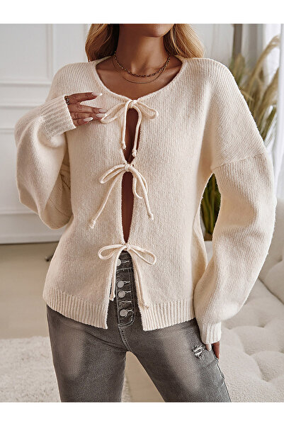 Take Two By Styli Front Bowknot Long Sleeve Cardigan