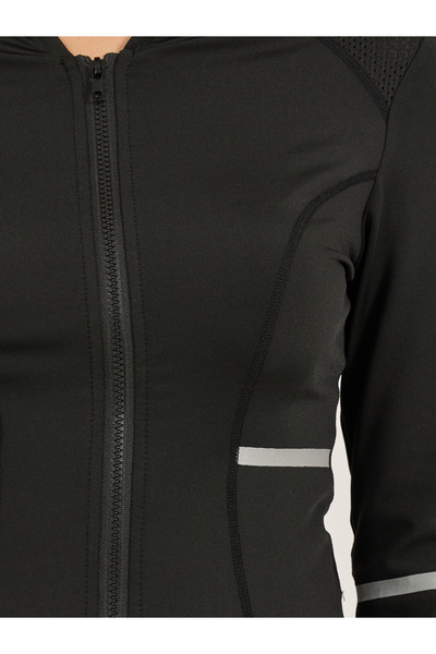 Styli Reflective Arm and Pocket Strip Shoulder Mesh Detail Hooded Jacket