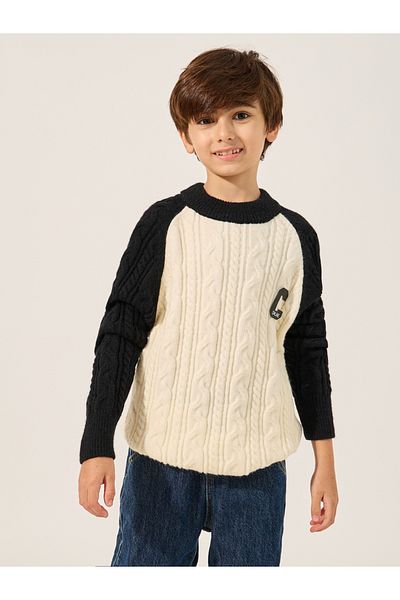 Styli Cable Knit Color Block Reglan Sleeve Sweater