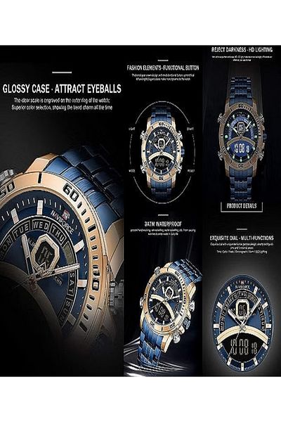 Naviforce Men's Stainless Steel Analog+Digital Wrist Watch