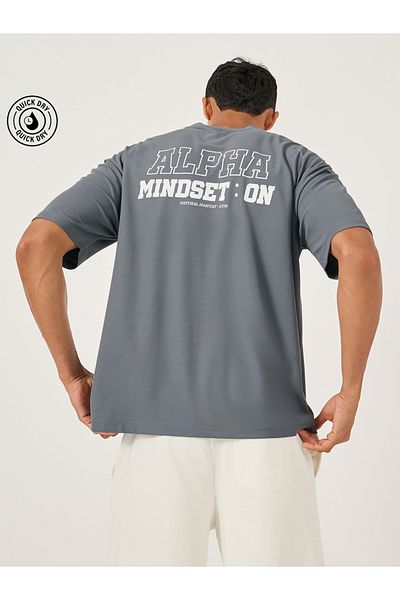 Styli Slogan Print Micro Pique Oversized T-Shirt