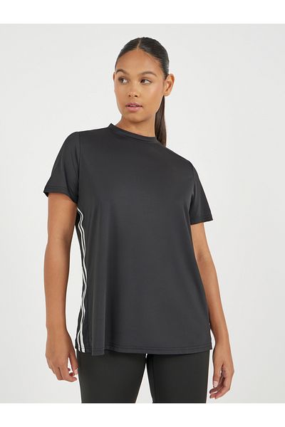 Styli Stripe Detail Back Mesh Hem Short Sleeve Top