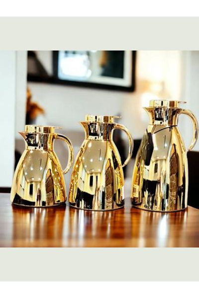 Generic 3-piece golden stainless steel thermos set