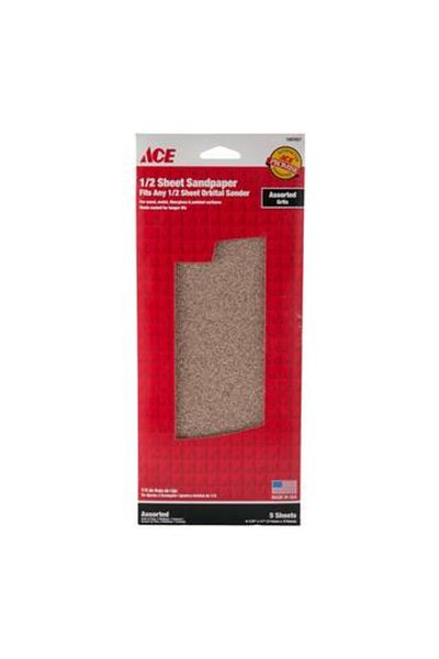 ACE 1/2 Sheet Sandpaper (Assorted Grits, 114 x 279 mm, Pack of 5)
