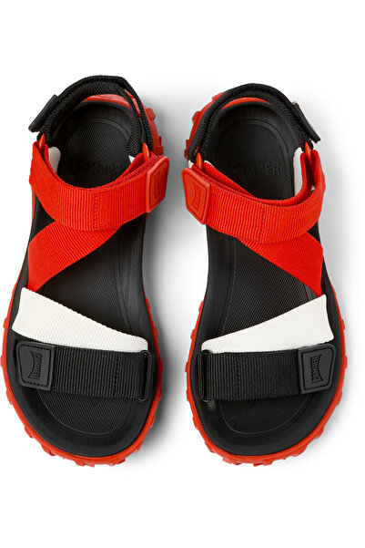 CAMPER Women's Red Color Block Hook And Loop Sandals With Back Tie, Soft Sole DriftTrail