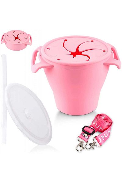 Suprrow Collapsible Snack Container, Silicone, Pink, 9.4 x 10 cm