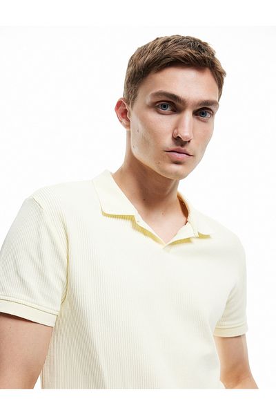 Koton Cotton Short Sleeve Textured Regular Fit Polo Neck T-Shirt