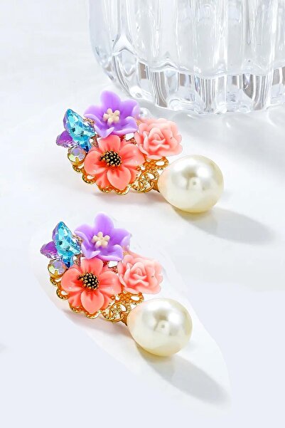 New Obsessions Elegant Enamel Flower Pearl Dangle Earrings