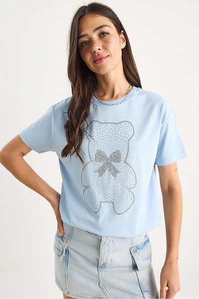 Bianco Lucci Tricou de damă cu panglică de pluș cu detaliu de piatră 60602035
