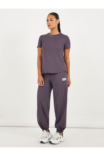 Styli Gymspire Edition - Label Text Print Mesh Insert Short Sleeve Top