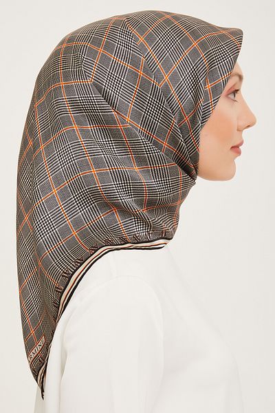 Armine Σειρά Nostalgia Sura Silk Scarf 9029DS-56 Γεωμετρικό σχέδιο ΠΟΡΤΟΚΑΛΙ-ΜΑΥΡΟ
