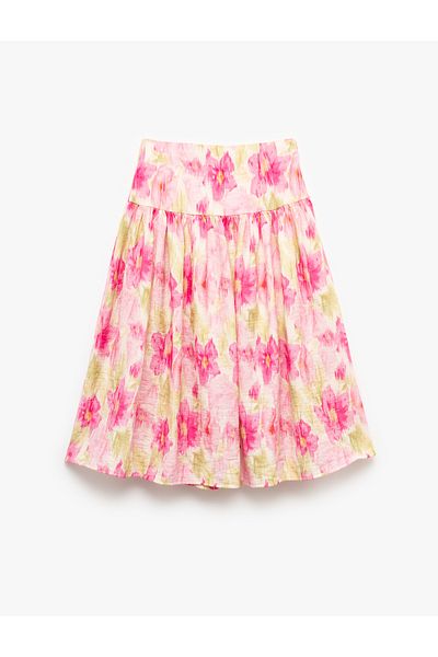 Koton Viscose Blended High Waist Floral Midi Skirt