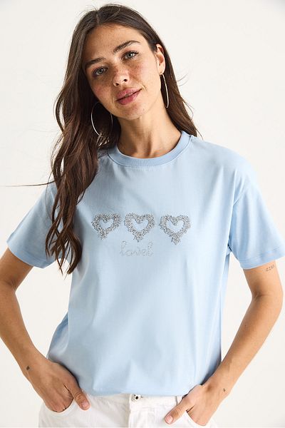 Bianco Lucci Women's Stone Heart Accessory Regular Fit Cotton T-Shirt 60602069