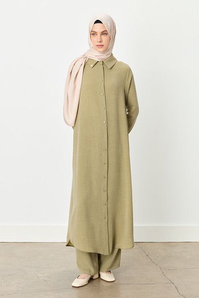Nihan Plus Size Shirt Collar Tunic Thyme