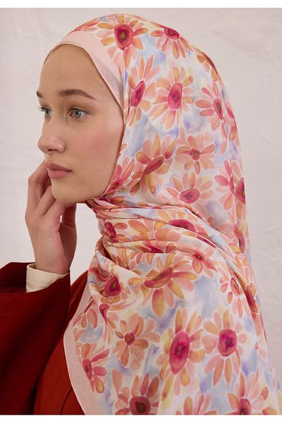 Fresh Sunflower Pattern Rami Shal Soft Pink