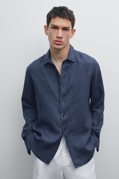 Massimo Dutti Soluk efektli keten regular fit gömlek