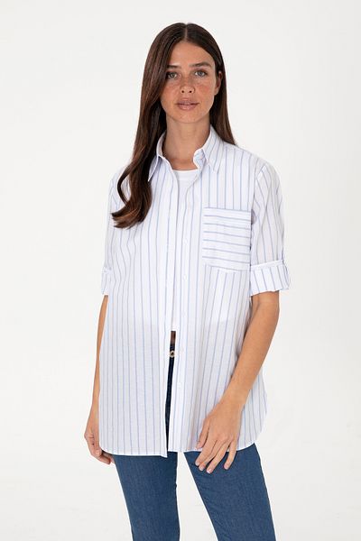 U.S. Polo Assn. Women's Blue Striped Long Sleeve Tunic Shirt 50306471-Vr036