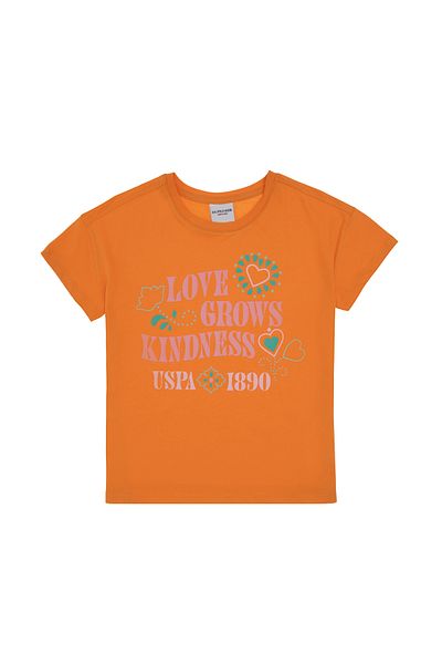 U.S. Polo Assn. Girl's Orange Crew Neck Printed Cotton T-Shirt 50306197-Vr051