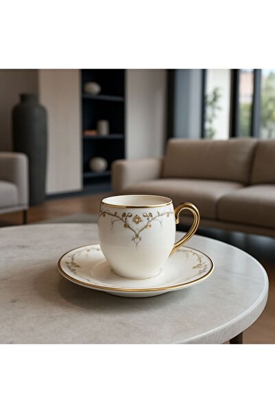 FELİCİTY طقم فناجين قهوة بورسلين فاخر من مايسون لـ 6 أشخاص - نمط مطلي بالذهب،...